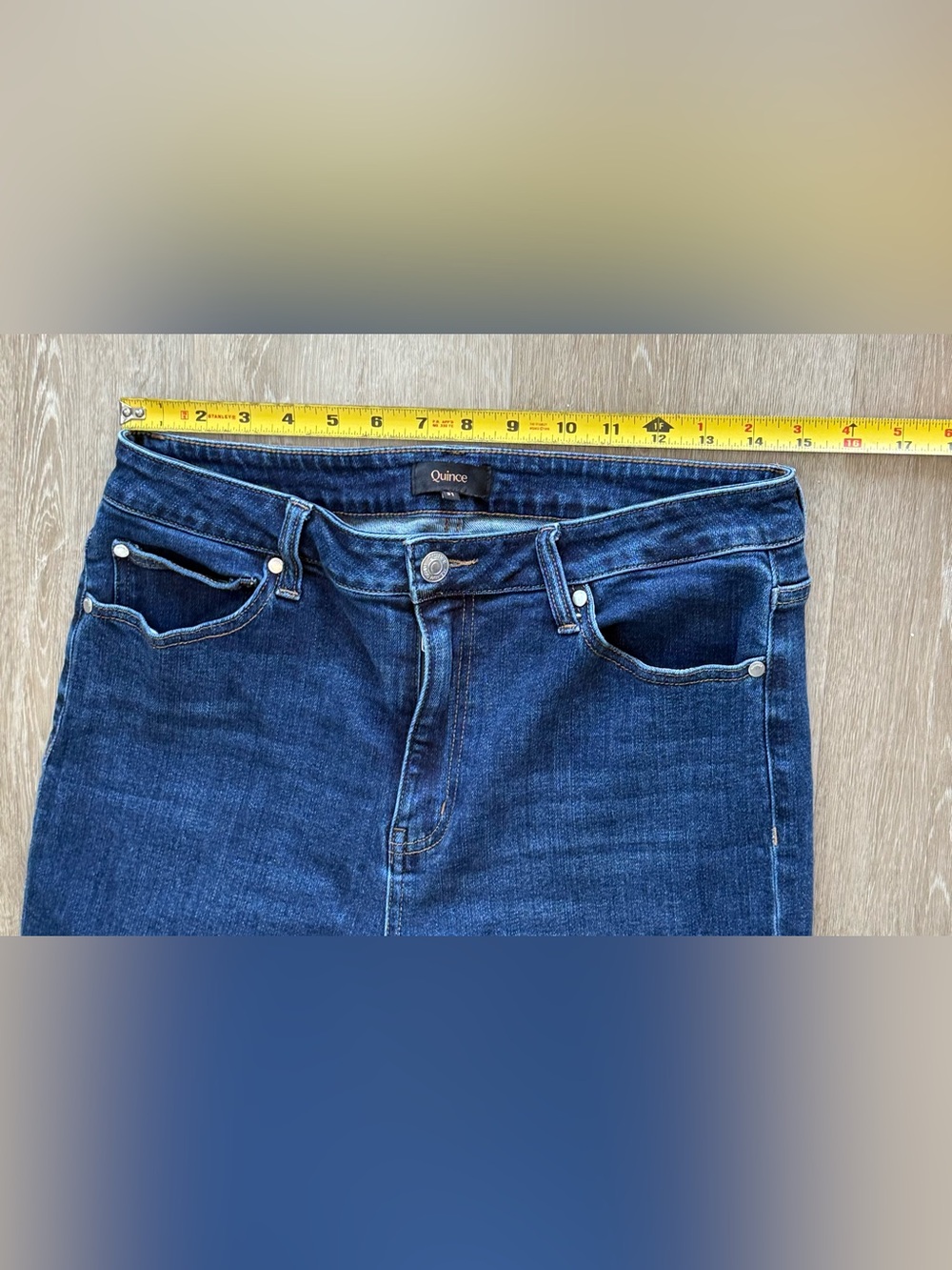 Quince Stretch High Rise Kick Flare Jeans size 31 Dark Wash Denim Casual - Picture 6 of 7